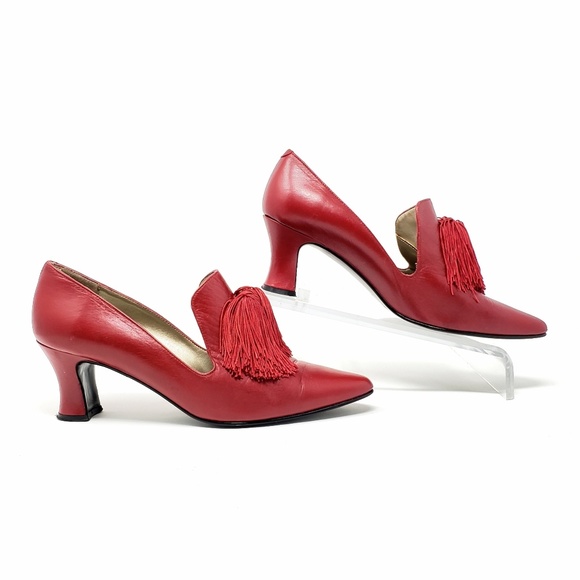 1940s Style Unique Red Designer Tassel Heels - Picture 2 of 7